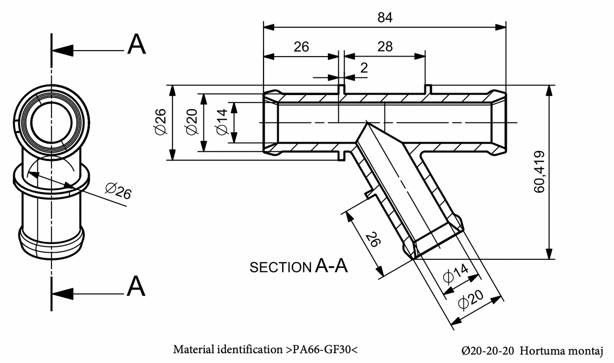 Schlauchverbinder/Y-Verbinder / Interne Bauteile: JN35721902 / OEM Bauteilnummer: 4G0.121.140 (dient nur zum Vergleich) / Verwendung: EPDM Schlauch