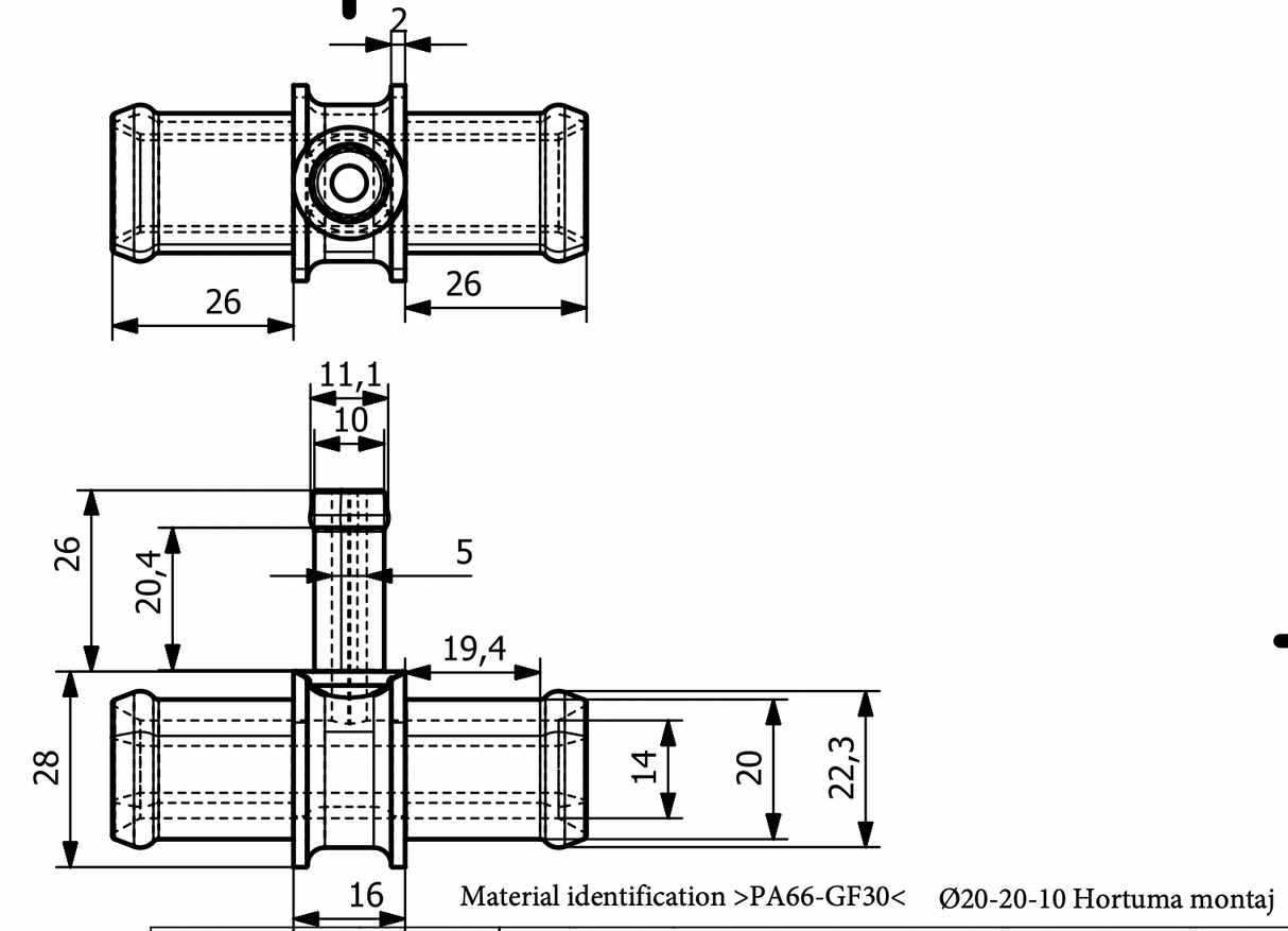 T-Schlauchverbinder / Interne Bauteile: JN35721912 / OEM Bauteilnummer: N.907.610.01 (dient nur zum Vergleich) / Verwendung: EPDM Schlauch