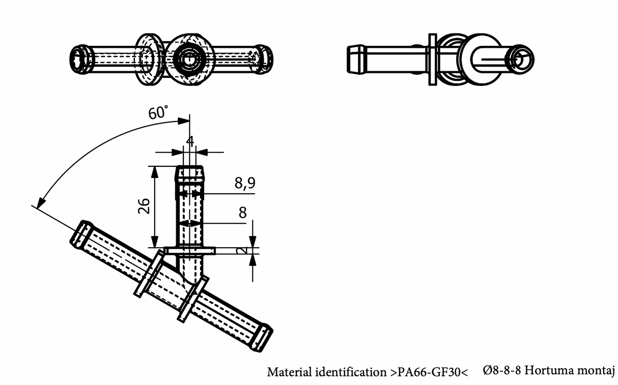 Schlauchverbinder Y-Stück / Interne Bauteile: JN35721914 / OEM Bauteilnummer: N.907.610.01 (dient nur zum Vergleich) / Verwendung: EPDM Schlauch